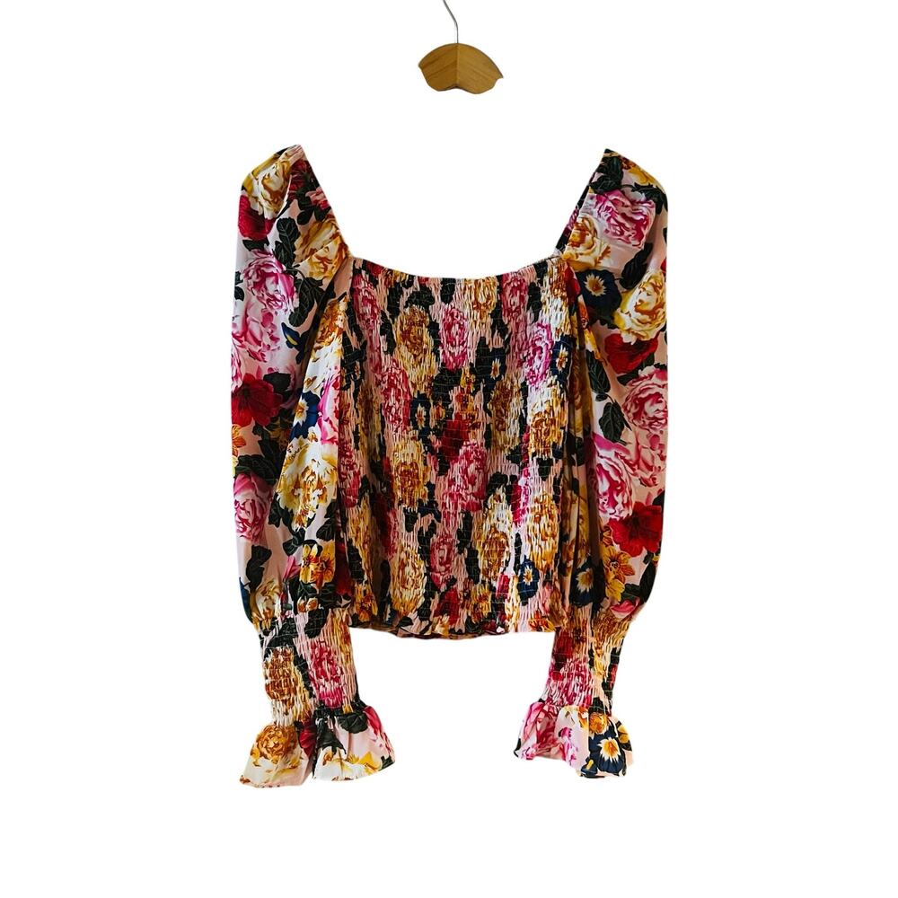 Buddy Love Floral Smocked Long Sleeve Top Size S Small NWT Yellow Multi - Picture 2 of 8